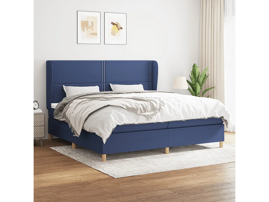 Lit à sommier tapissier avec matelas Bleu 200x200 Tissu 2