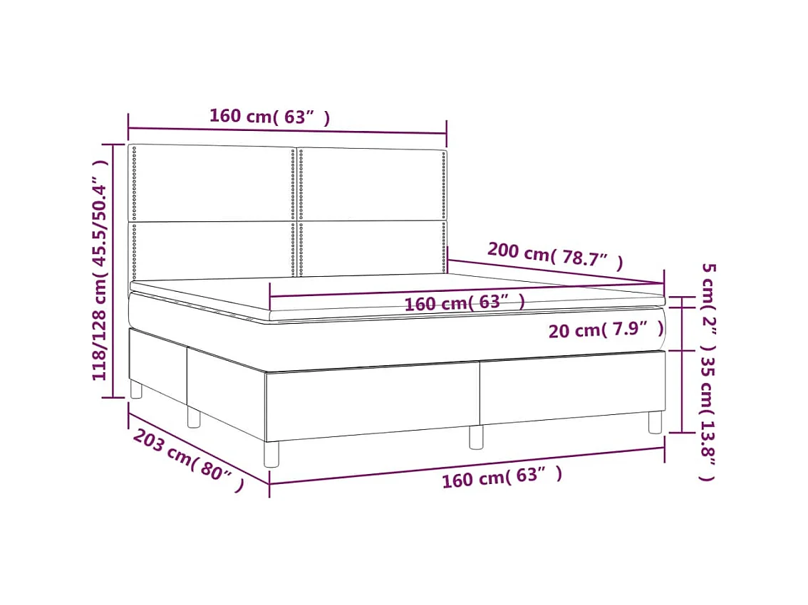 Lit à sommier tapissier avec matelas Noir 160x200 Tissu 4