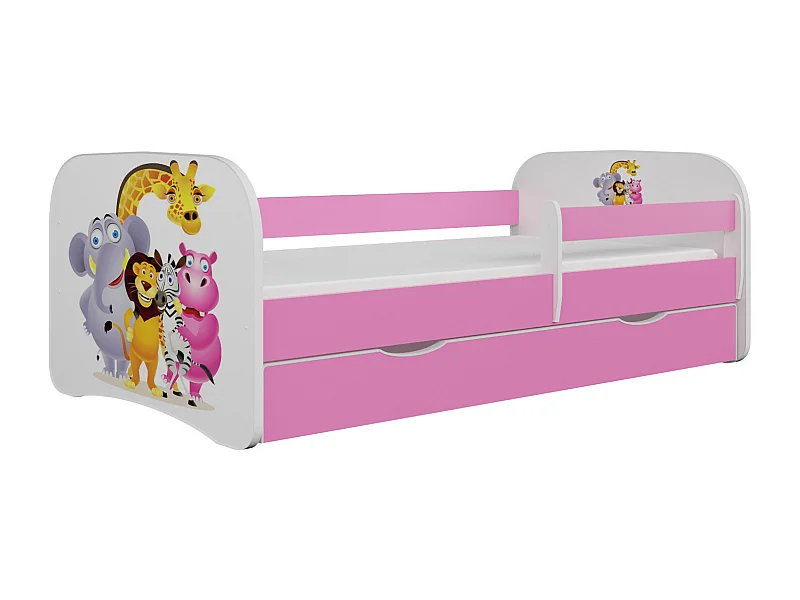 Zoo roze kinderbed met boxsprings en afneembaar hekwerk Drimy-Schuim matras-Slapen 70x140cm-Laden Zonder lade