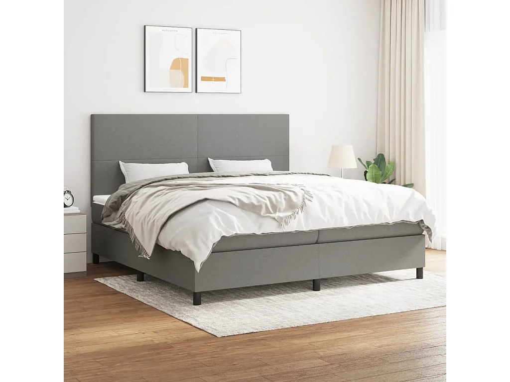 Lit à sommier tapissier avec matelas Gris foncé 200x200 Tissu 11