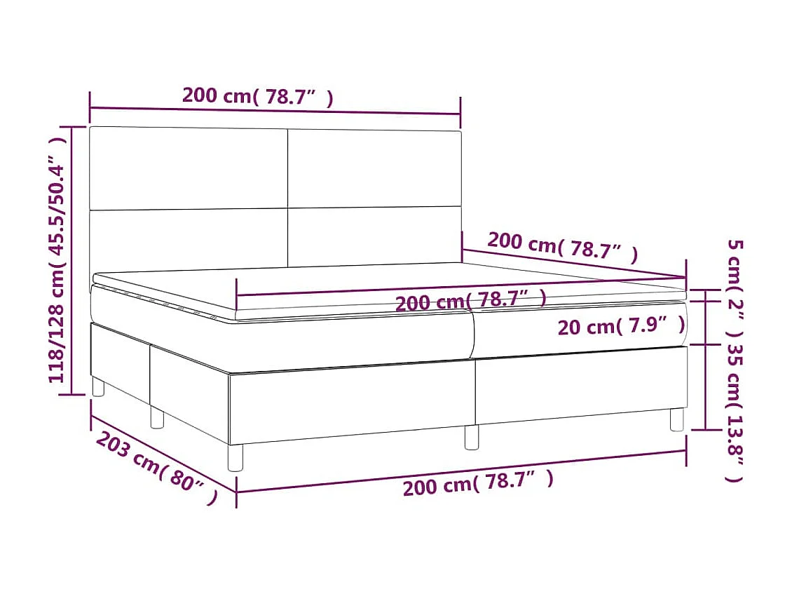 Lit à sommier tapissier avec matelas Gris foncé 200x200 Tissu 11