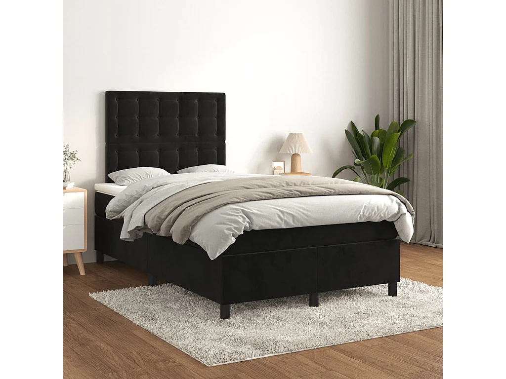 Lit à sommier tapissier avec matelas Noir 120x200 Velours