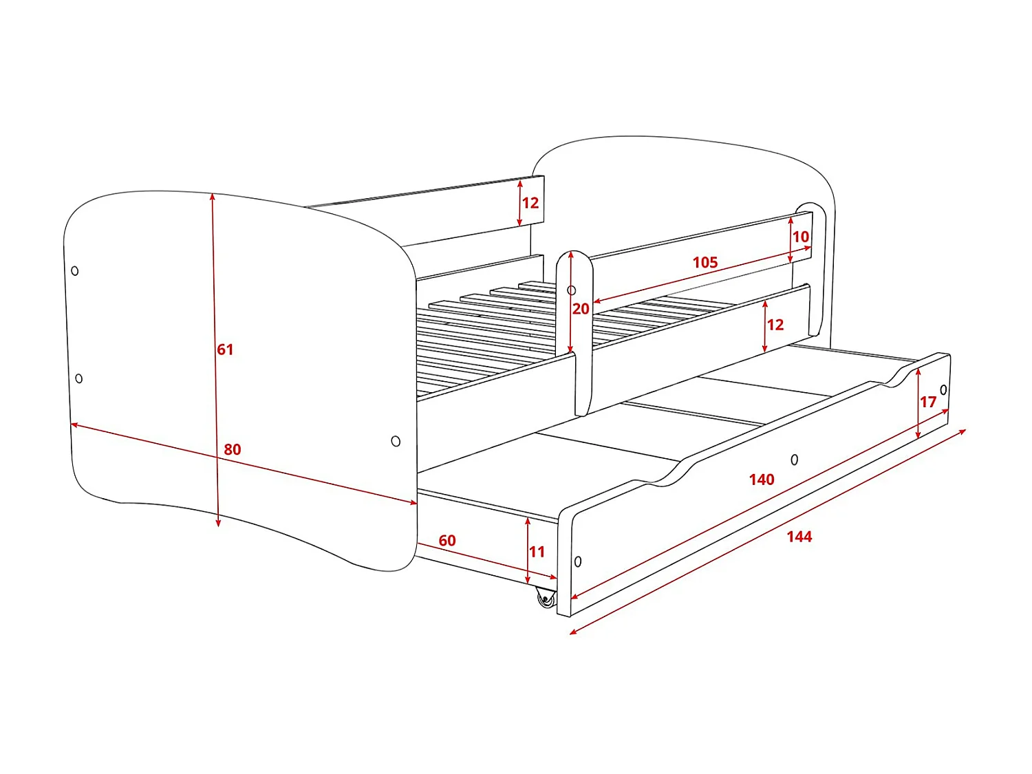 Cama infantil Safari azul con somieres y barrera de seguridad extraíble Drimy-Ropa de cama 80x180 cm