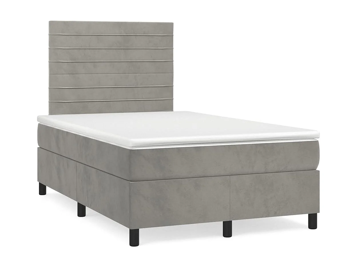 Lit à sommier tapissier et matelas Gris clair 120x200 Velours 3