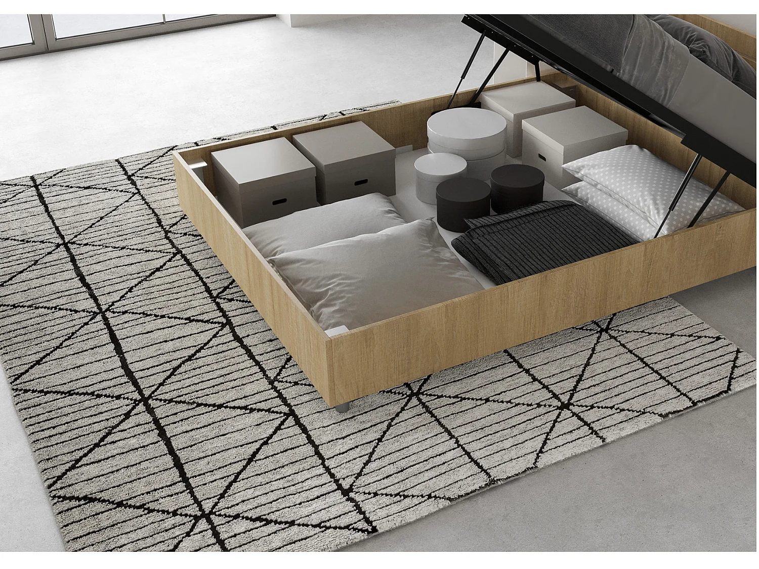 Renoma houten bed met schuin hoofdbord-Kleur Wit-Slapen 80x200cm-Versie met boxspring