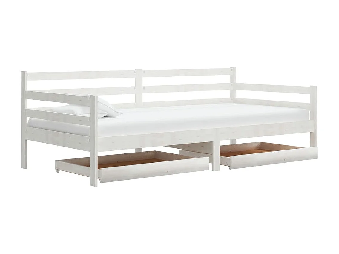 Lit avec tiroirs 90x200 Blanc Bois de pin massif 4