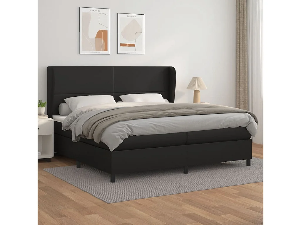 Lit à sommier tapissier avec matelas Noir 200x200 Similicuir