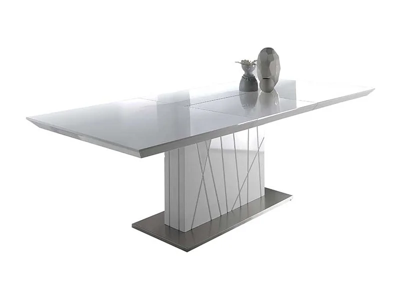 Table à manger design extensible blanc laqué et pieds acier blanc Cesar 160 à 220cm