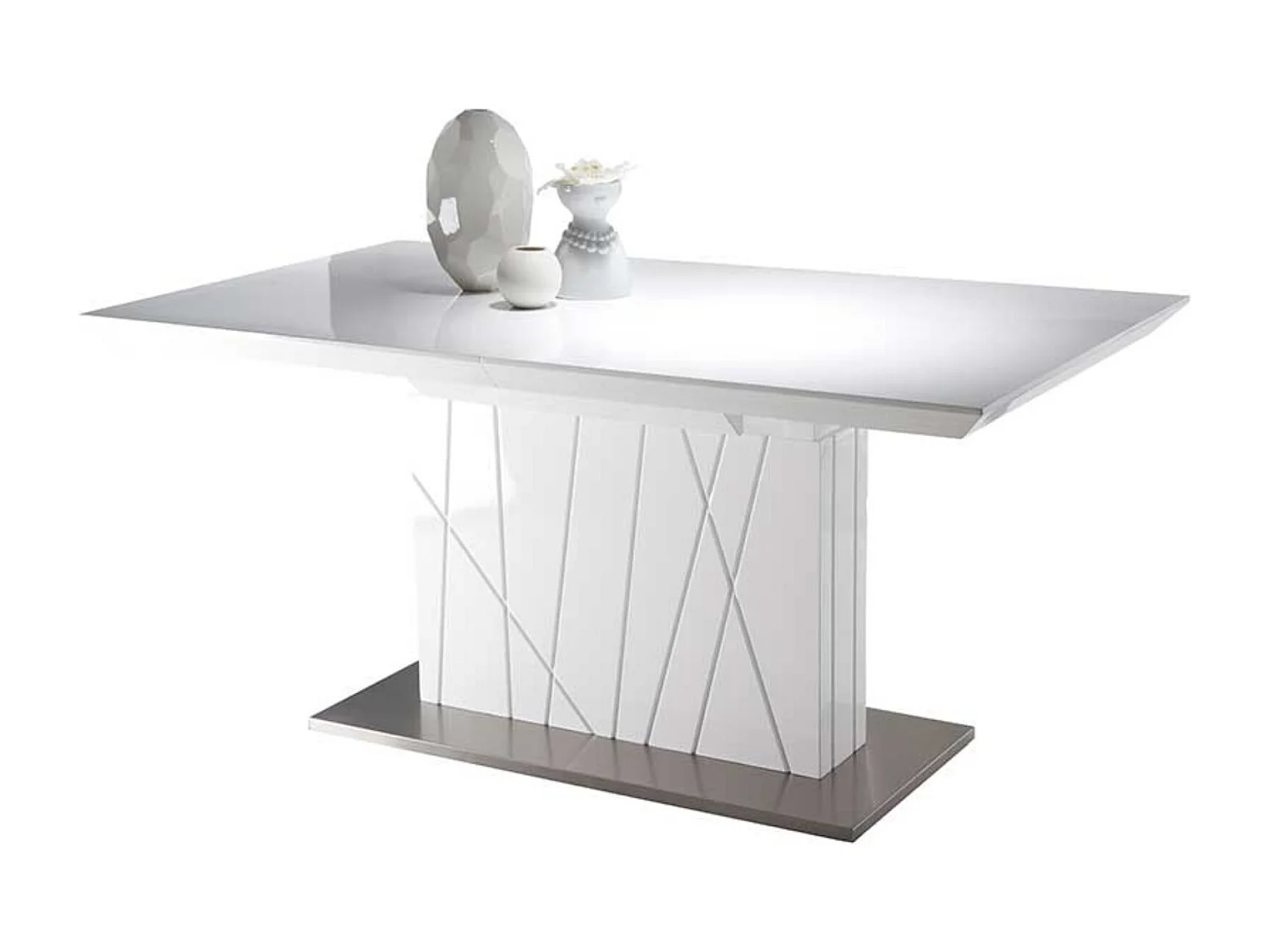Mesa de comedor extensible de diseño Cesar lacada en blanco con patas de acero blanco 160 a 220 cm