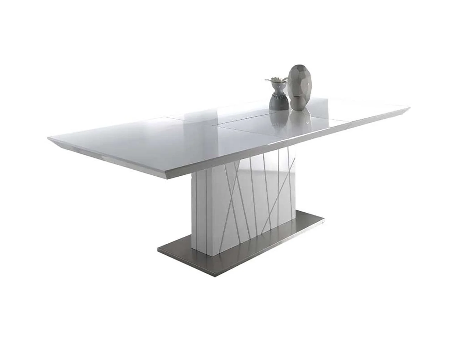 Table à manger design extensible blanc laqué et pieds acier blanc Cesar 160 à 220cm