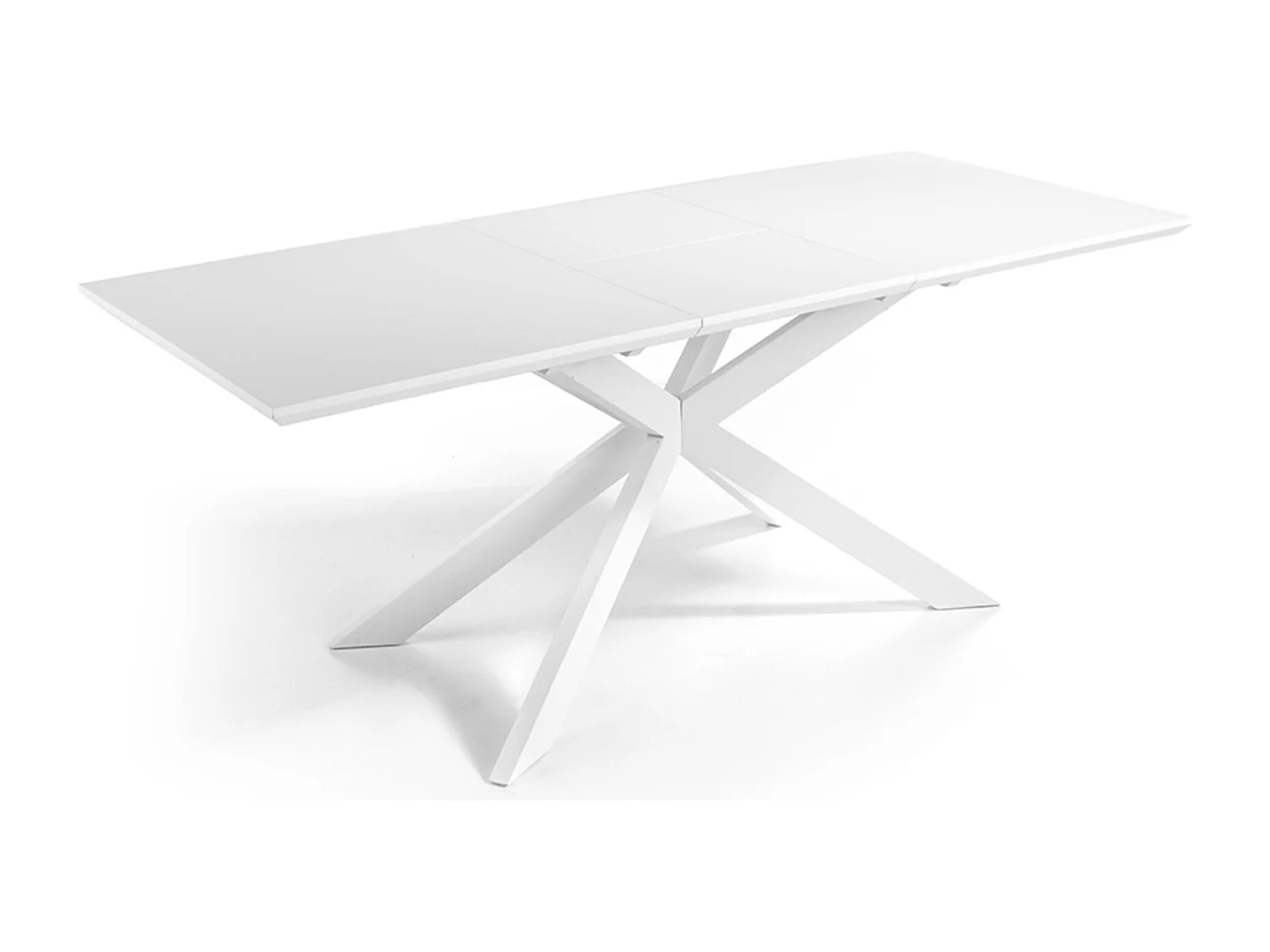 Designer uitschuifbare mat witte eettafel en wit metalen poten Reina 160 tot 210 cm