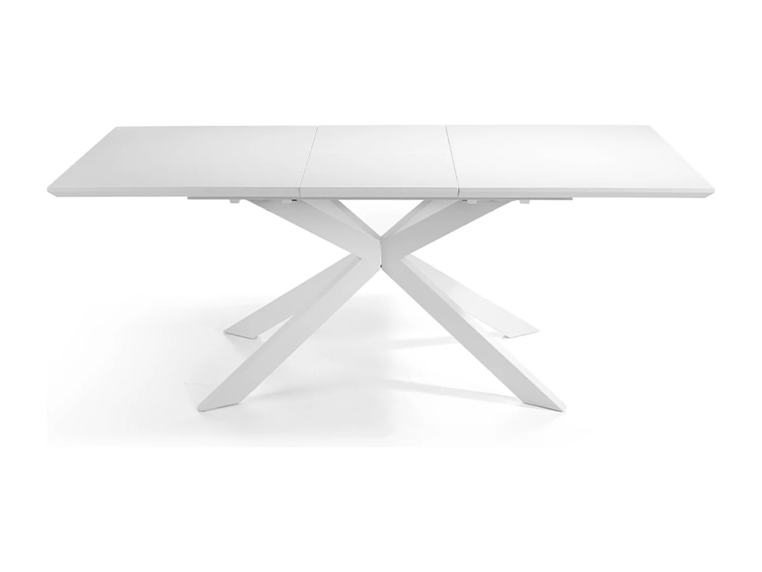 Designer uitschuifbare mat witte eettafel en wit metalen poten Reina 160 tot 210 cm
