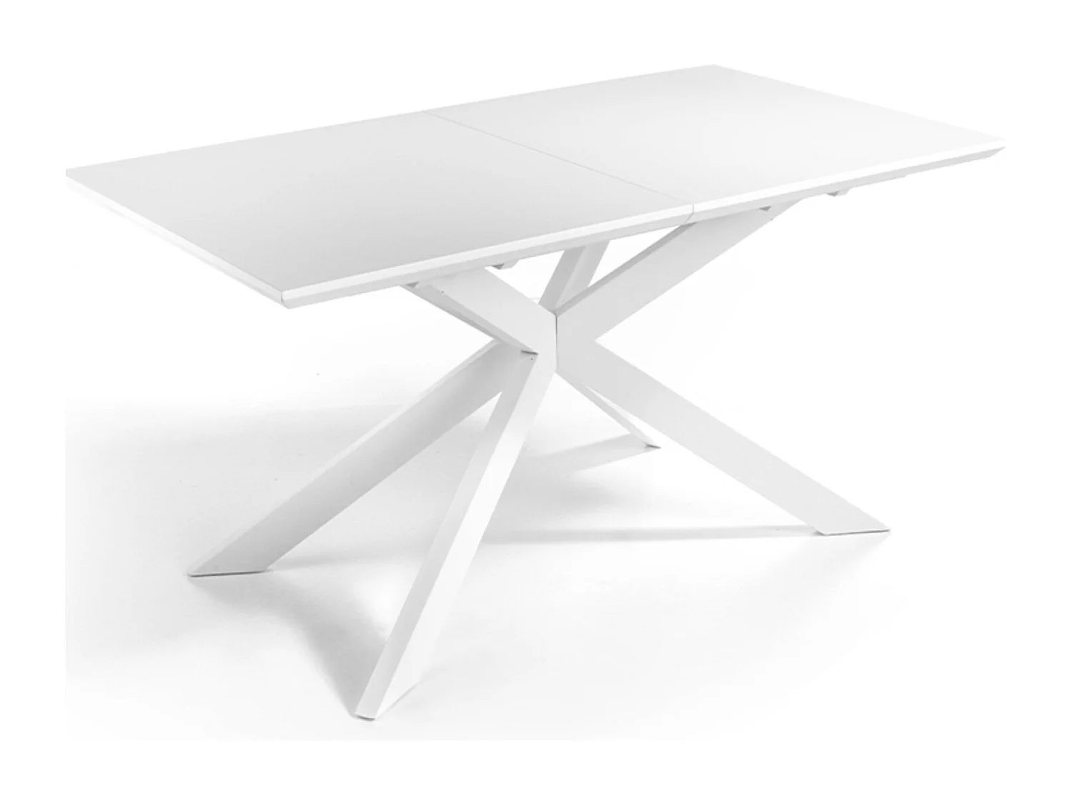 Designer uitschuifbare mat witte eettafel en wit metalen poten Reina 160 tot 210 cm