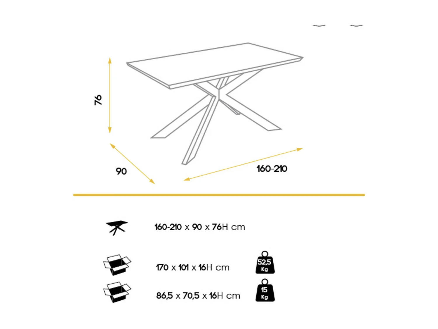 Designer uitschuifbare mat witte eettafel en wit metalen poten Reina 160 tot 210 cm