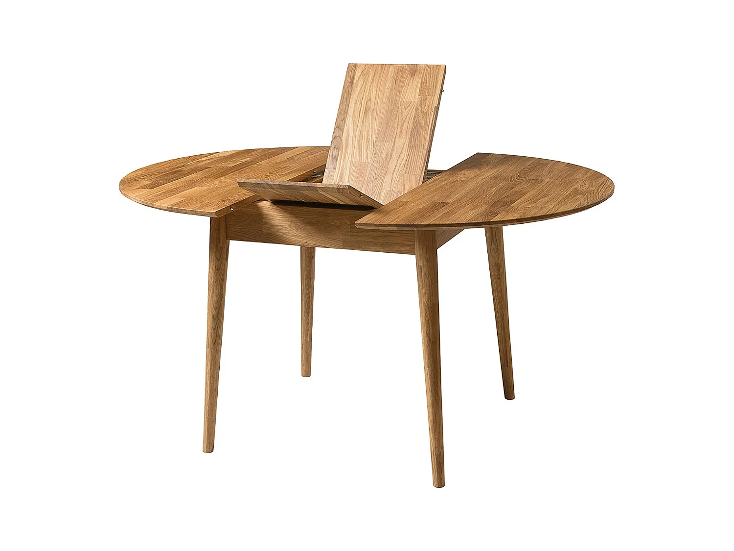 Table à manger ronde extensible 93 à 123cm en bois de chêne massif Kundy