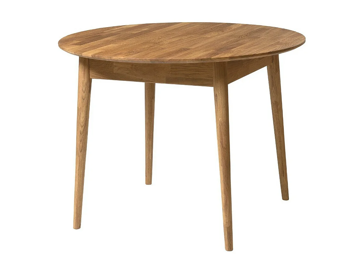 Table à manger ronde extensible 93 à 123cm en bois de chêne massif Kundy