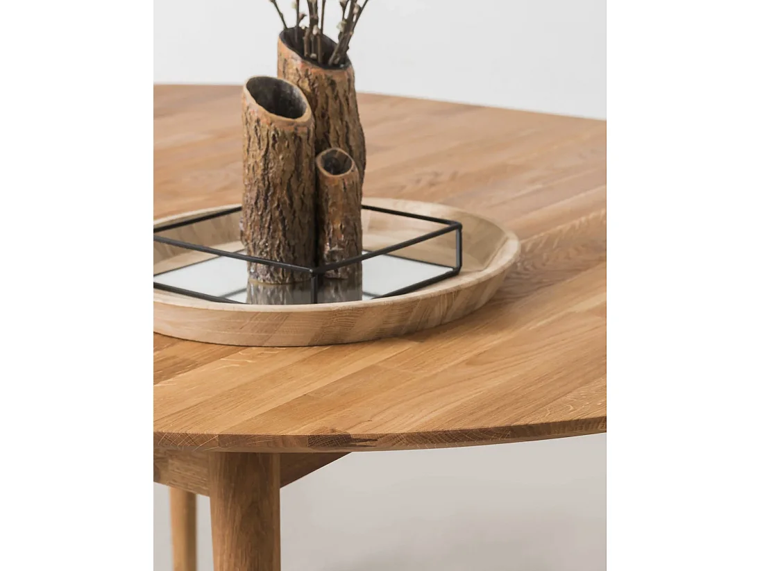 Table à manger ronde extensible 93 à 123cm en bois de chêne massif Kundy