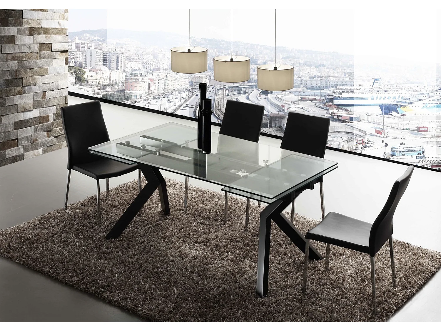 Table extensible 160-240cm pieds laqué beige et plateau verre trempé Kiota