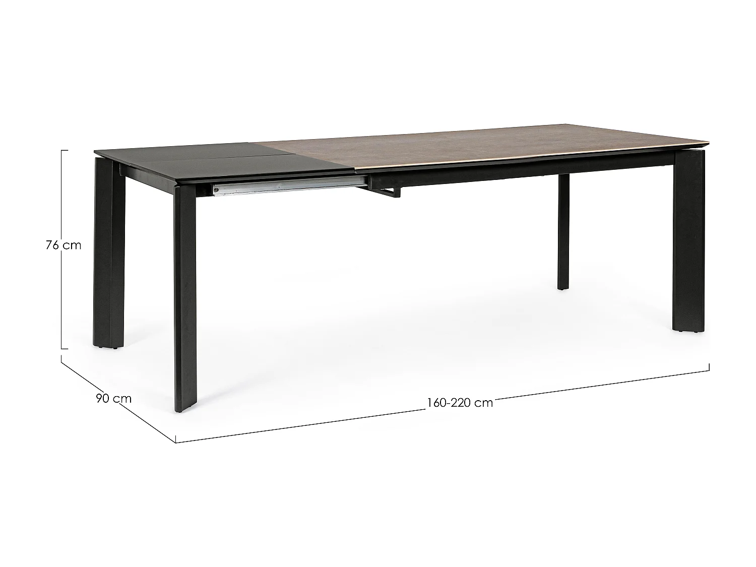 Table extensible en céramique marron et acier noir Kerry 160-220cm