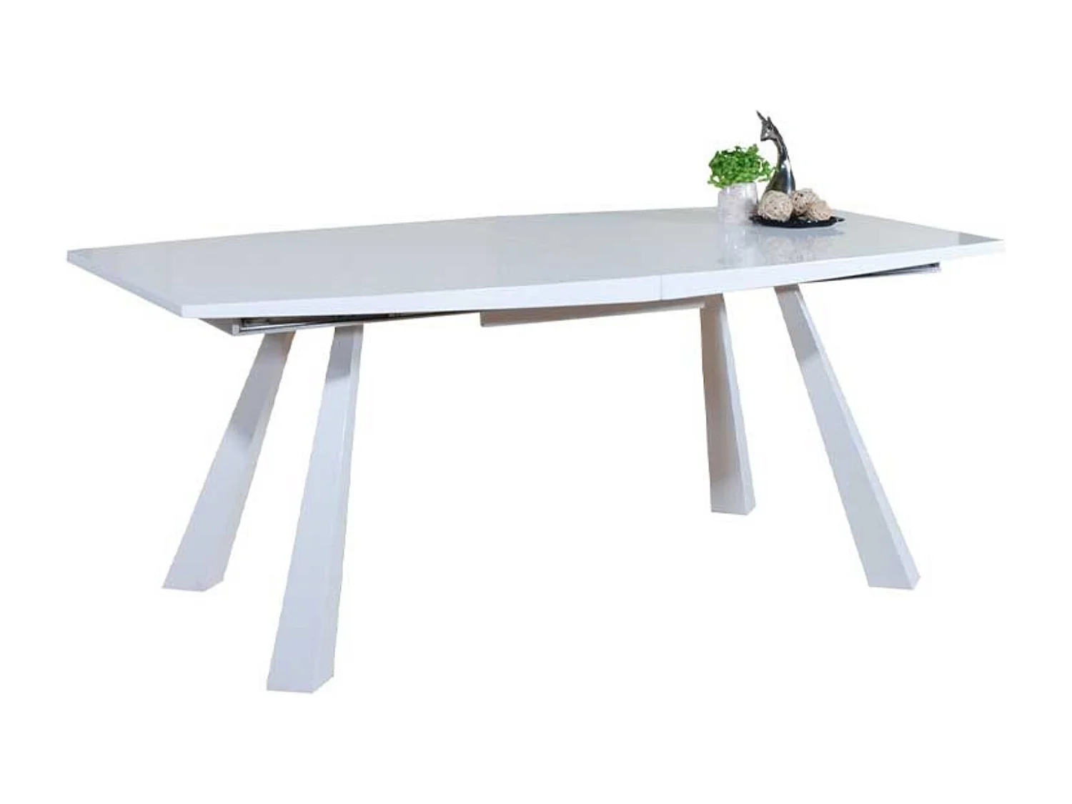 Table à manger design extensible blanc laqué et pieds acier blanc Siroka 180 à 230cm