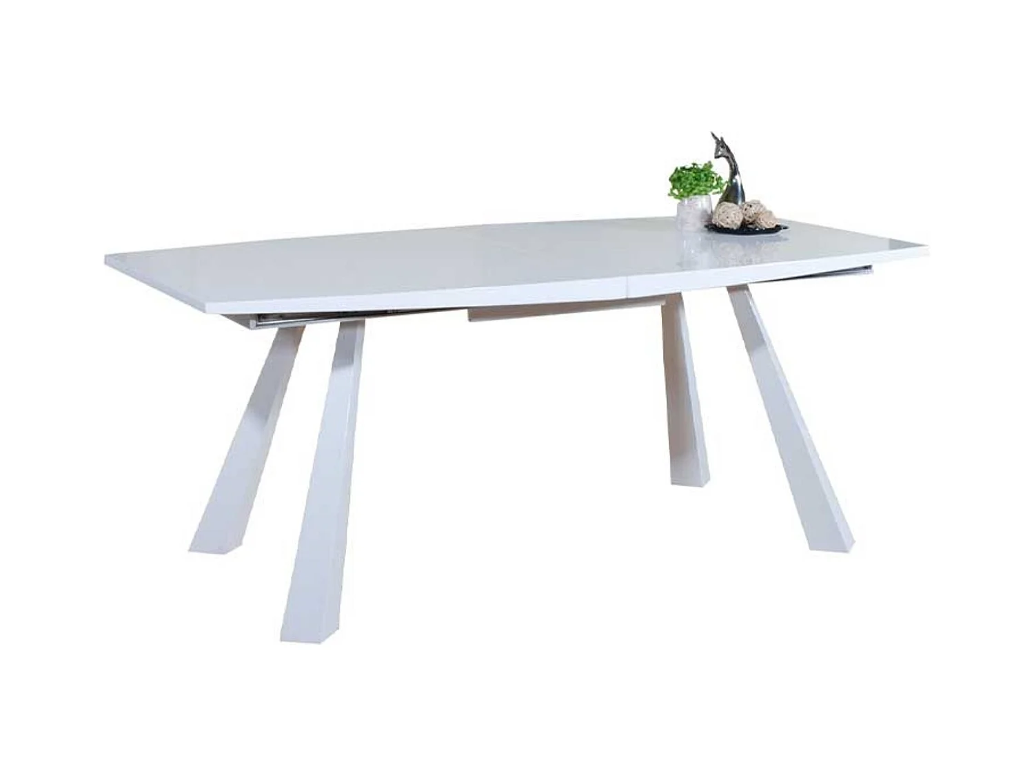 Designer uitschuifbare wit gelakte eettafel en wit stalen poten Siroka 180 tot 230 cm