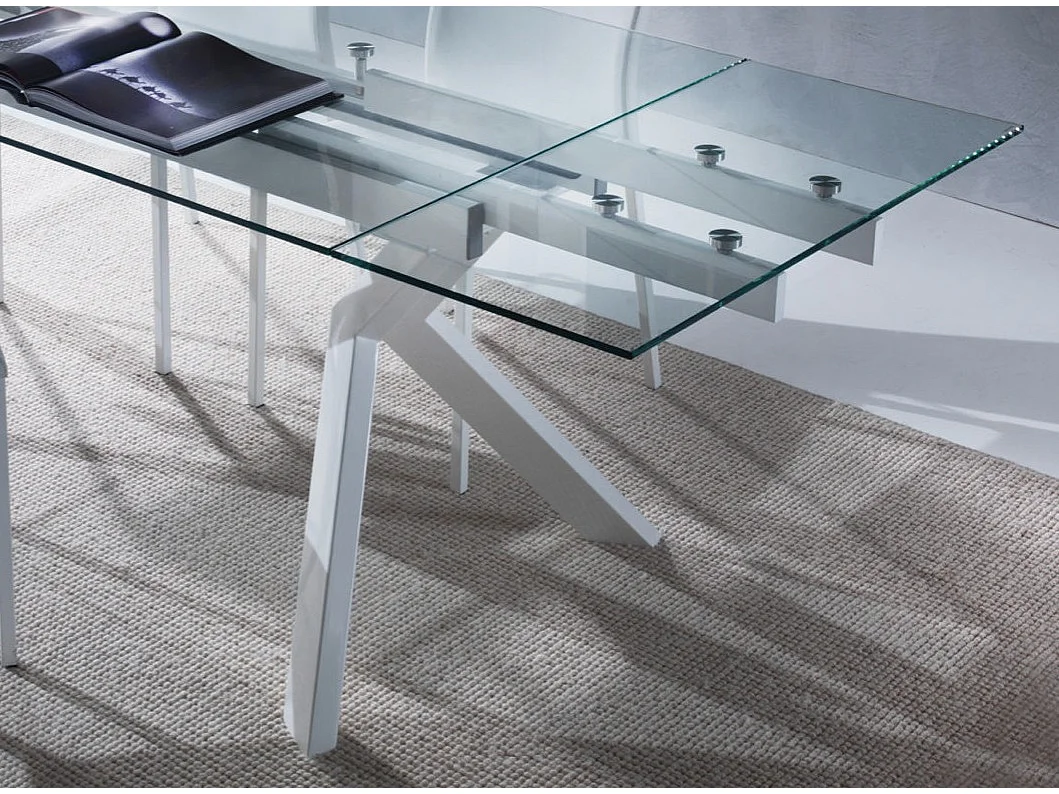Table extensible 160-240cm pieds laqué blanc et plateau verre trempé Kiota