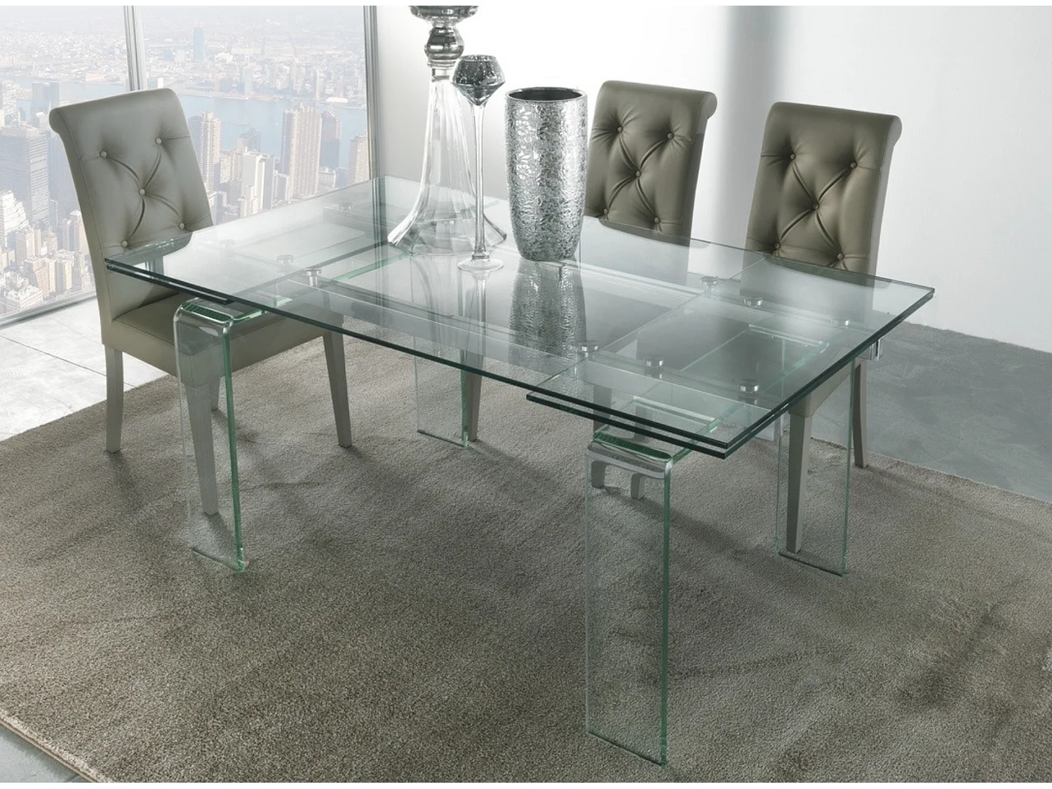 Table rectangulaire extensible verre trempé transparent Angel 160-240cm