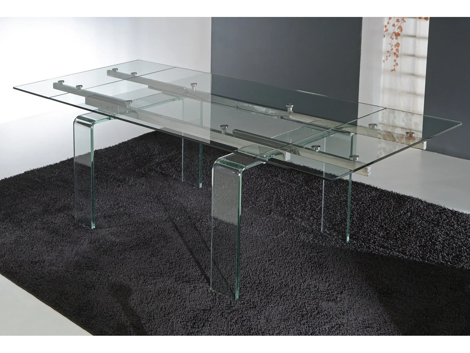 Table rectangulaire extensible verre trempé transparent Angel 160-240cm
