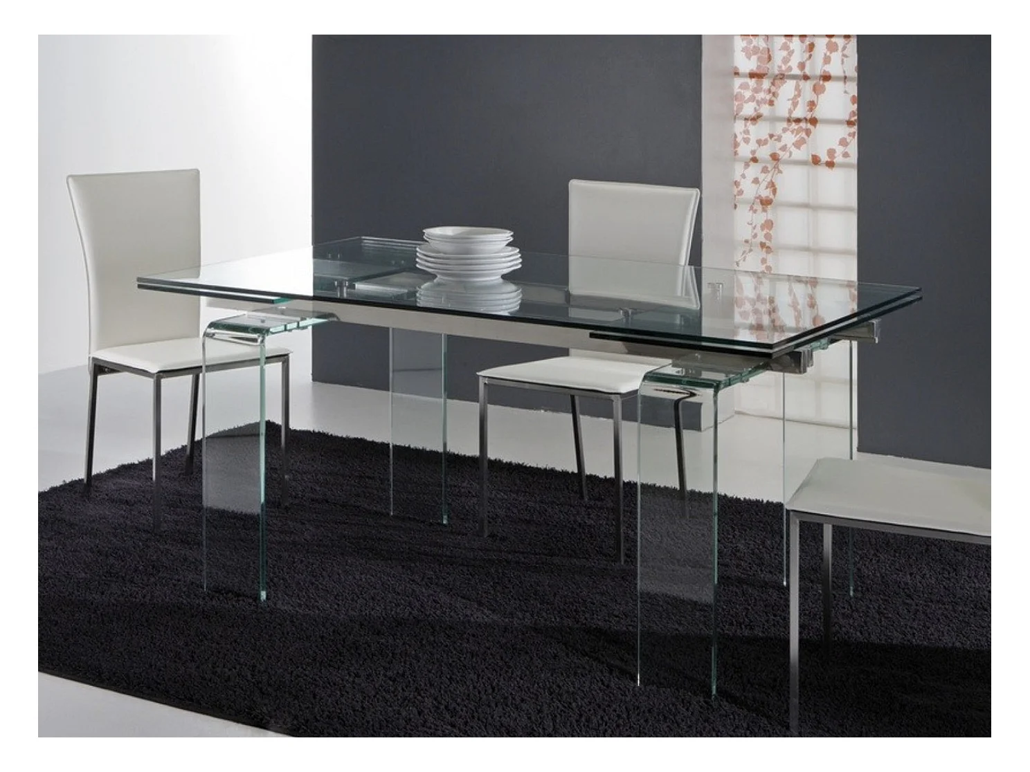 Table rectangulaire extensible verre trempé transparent Angel 160-240cm