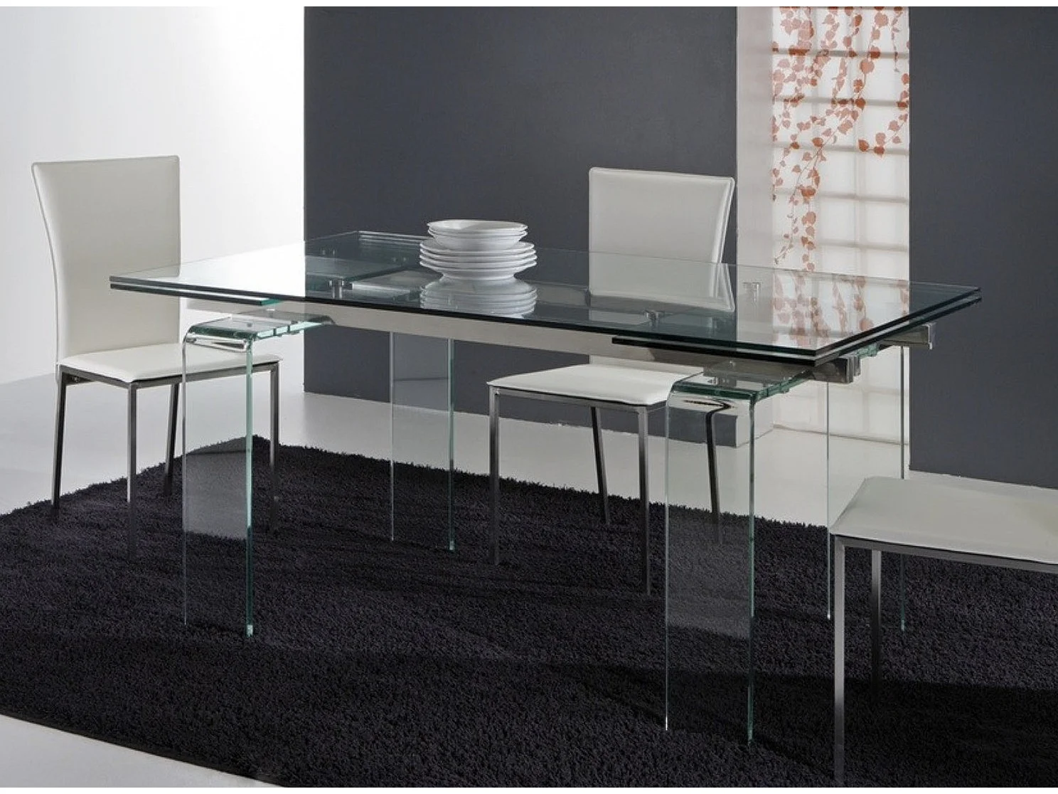 Table rectangulaire extensible verre trempé transparent Angel 160-240cm