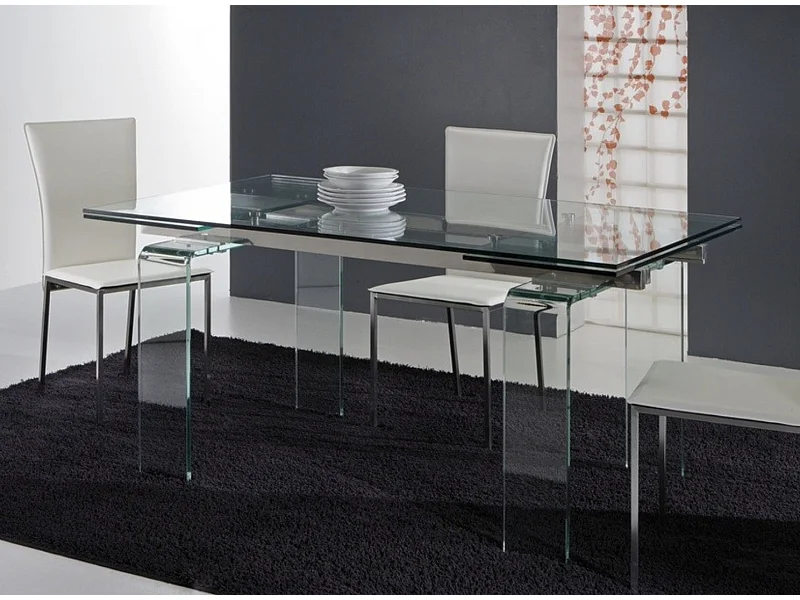 Table rectangulaire extensible verre trempé transparent Angel 160-240cm