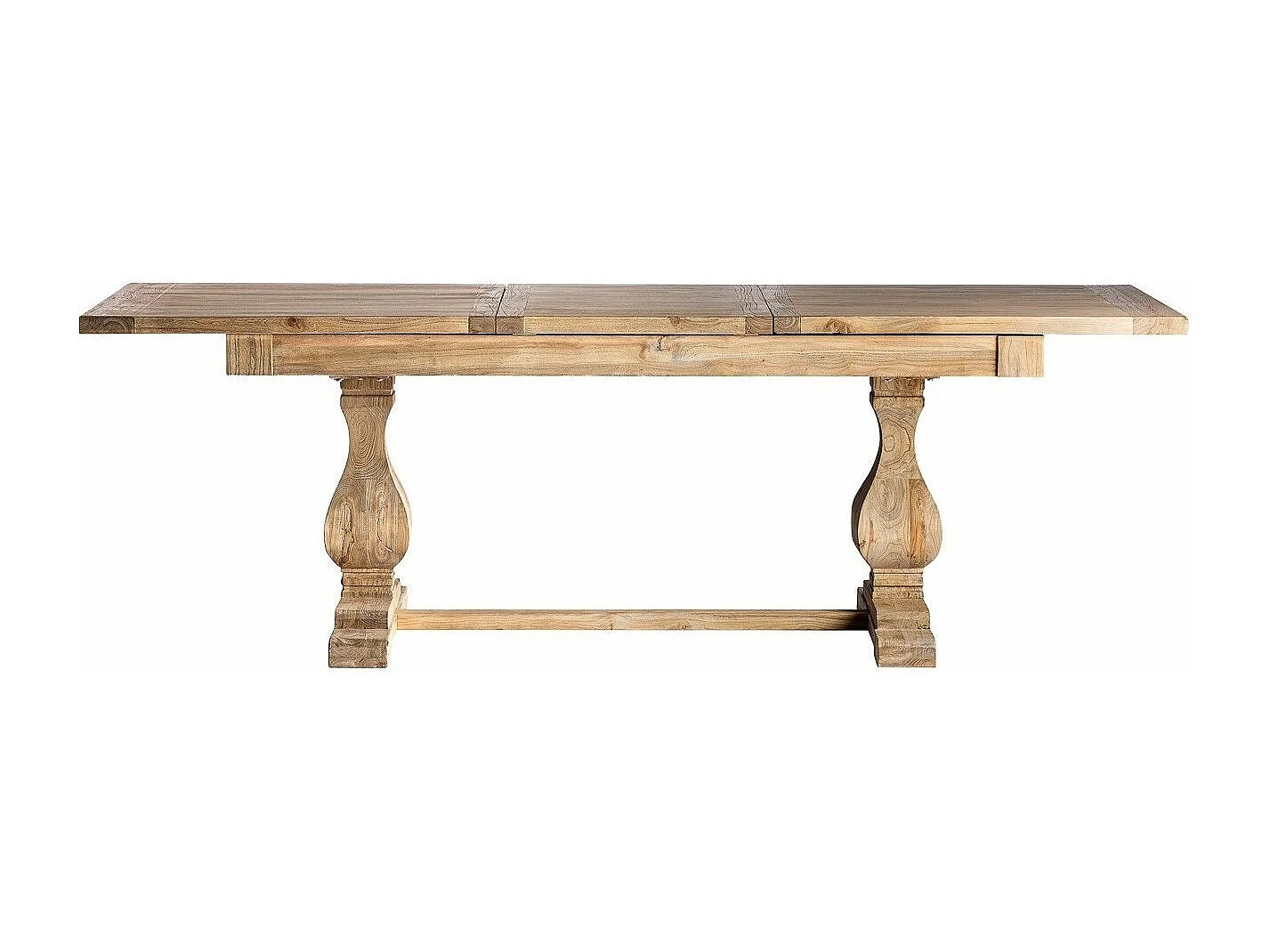 Table à manger rectangulaire à rallonge bois d'orme massif Bukila-Largeur extensible 180x240cm