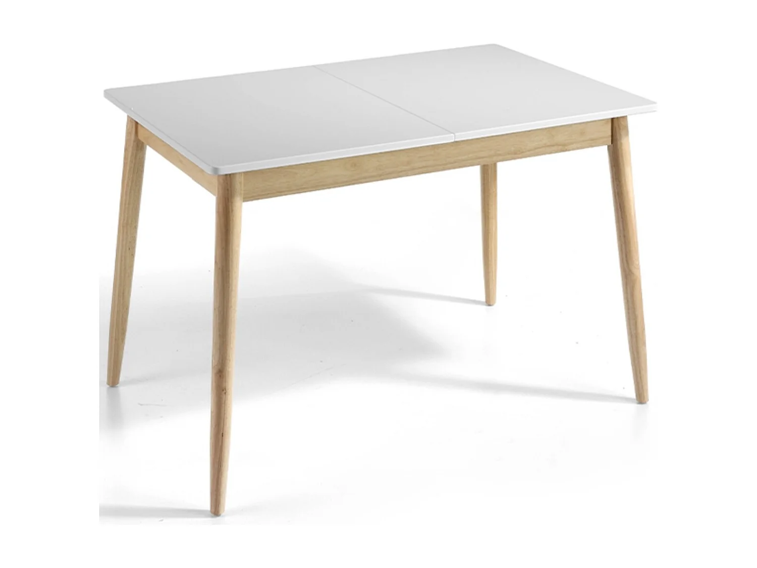 Table à manger extensible blanc mat et bois de chêne Lukan 120 à 160cm