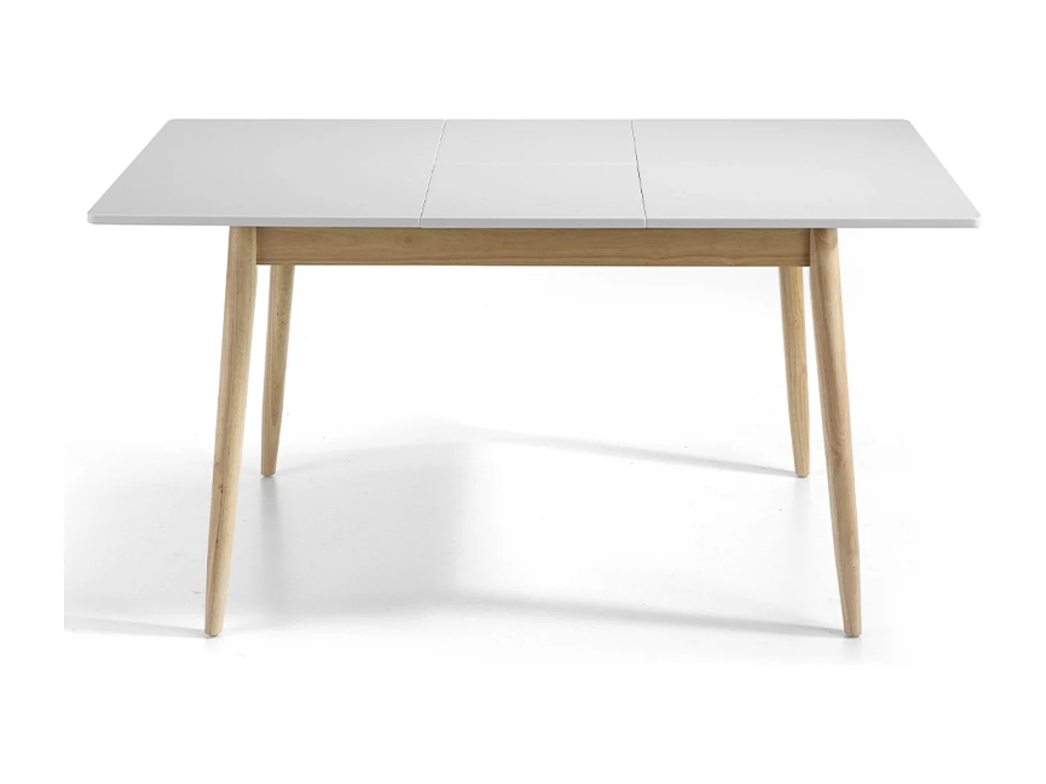 Table à manger extensible blanc mat et bois de chêne Lukan 120 à 160cm