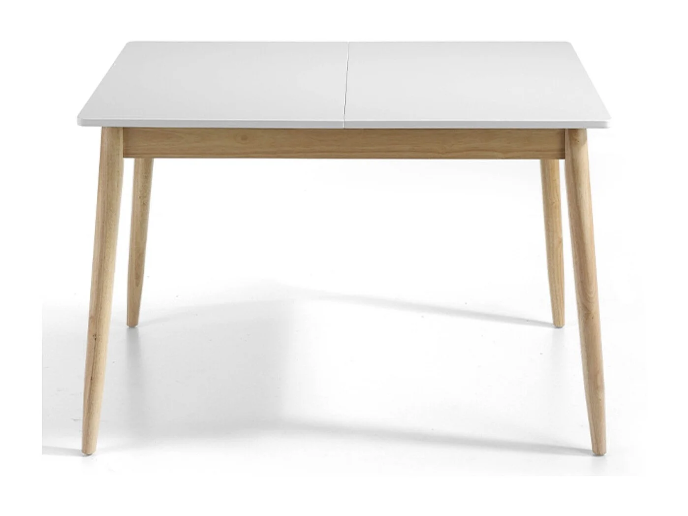 Table à manger extensible blanc mat et bois de chêne Lukan 120 à 160cm