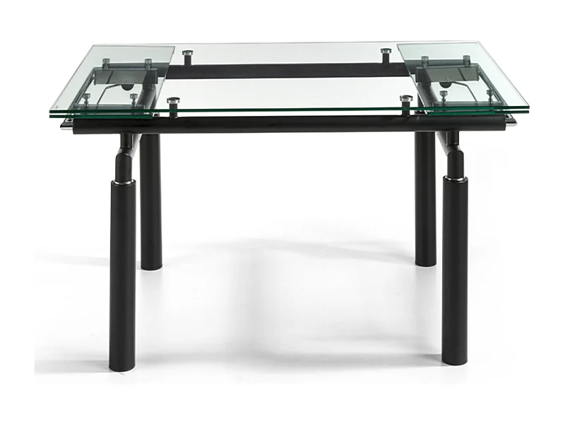 Mesa de comedor extensible Stramo de 140 a 200 cm de cristal transparente con patas de metal negro