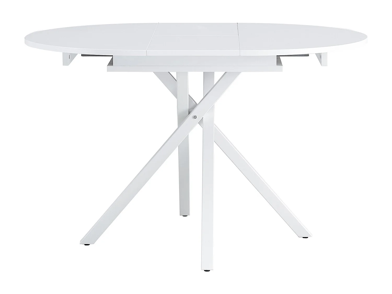 Table à manger ronde extensible bois blanc et pieds métal blanc Vaker 90 à 120cm