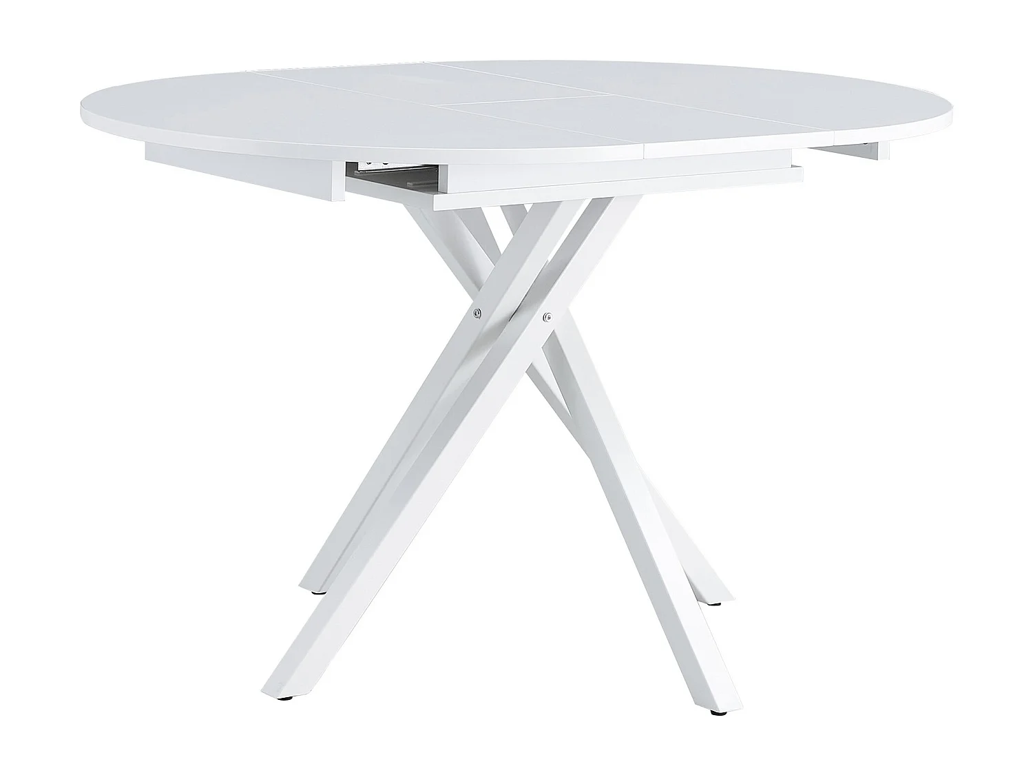 Table à manger ronde extensible bois blanc et pieds métal blanc Vaker 90 à 120cm