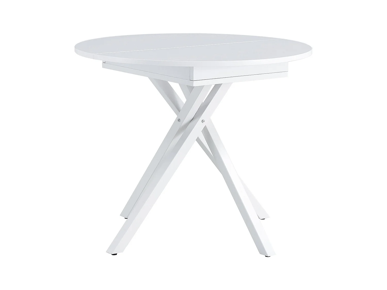 Table à manger ronde extensible bois blanc et pieds métal blanc Vaker 90 à 120cm