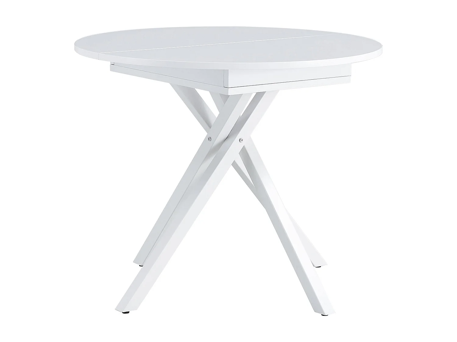 Table à manger ronde extensible bois blanc et pieds métal blanc Vaker 90 à 120cm