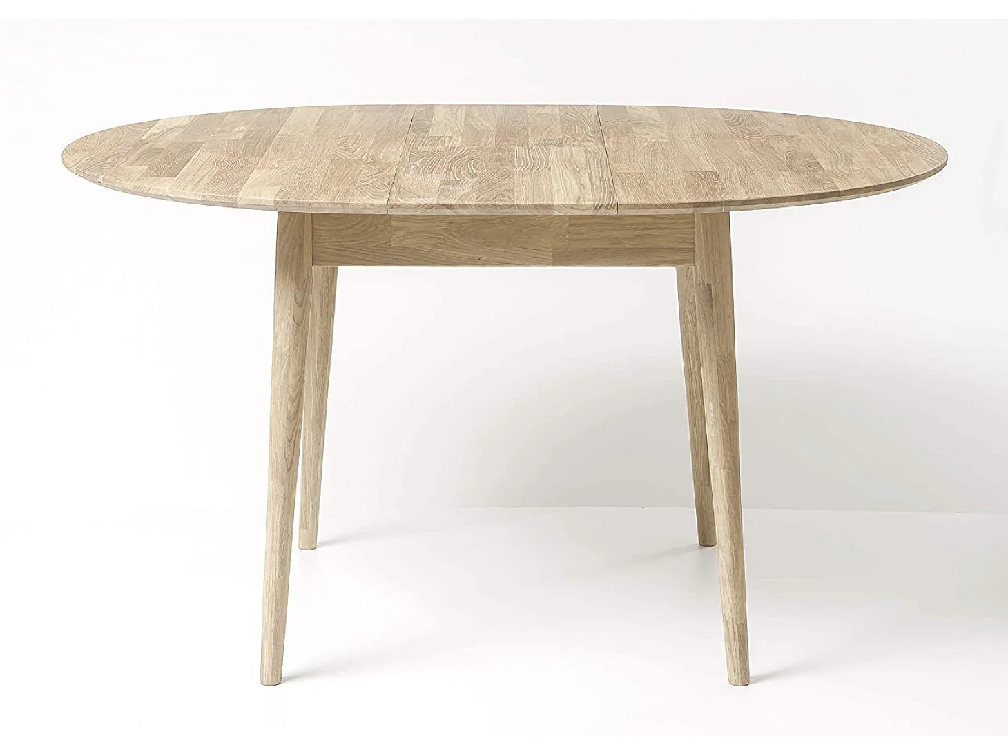 Table à manger ronde extensible 100 à 130cm en chêne massif blanchi Kundy