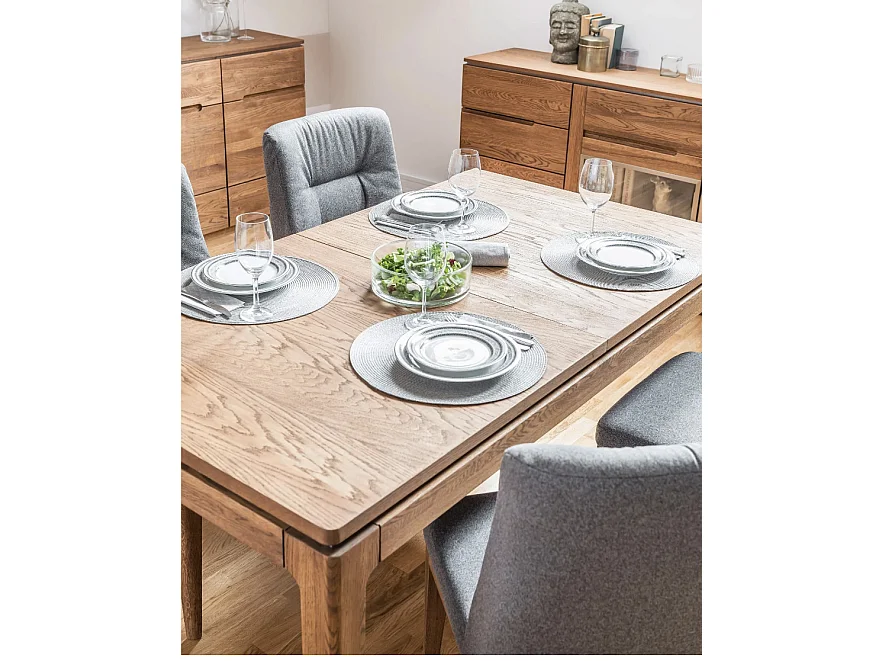 Mesa de comedor Manky extensible de 160 a 250 cm en madera rústica de roble