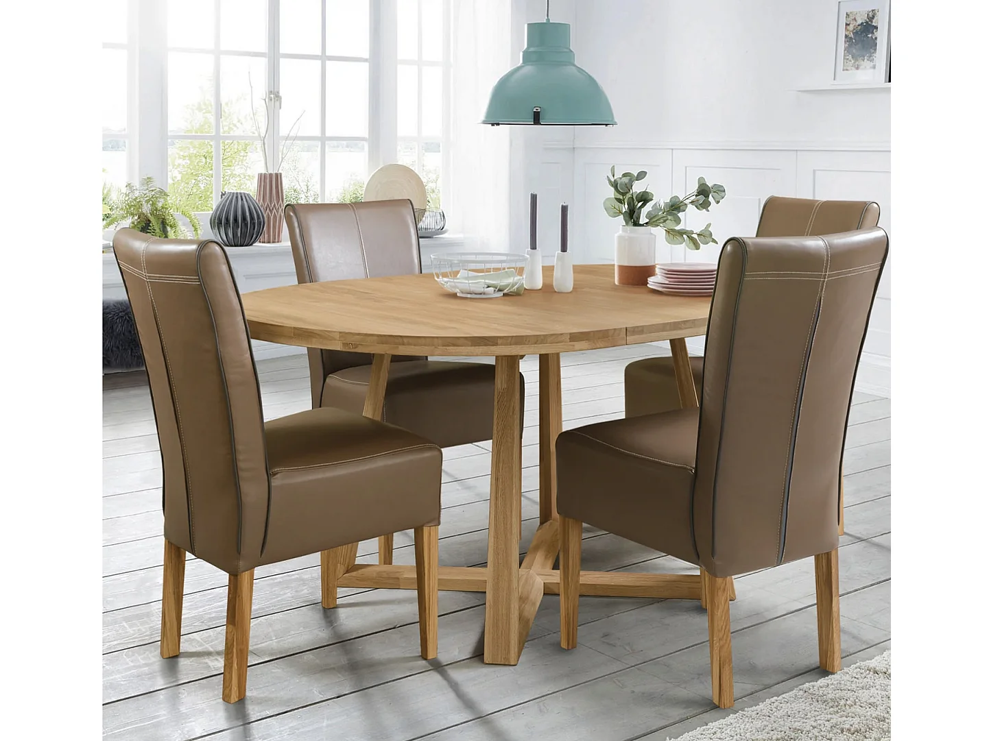 Table à manger ronde extensible 120 à 160cm en bois de chêne massif Mobalpy