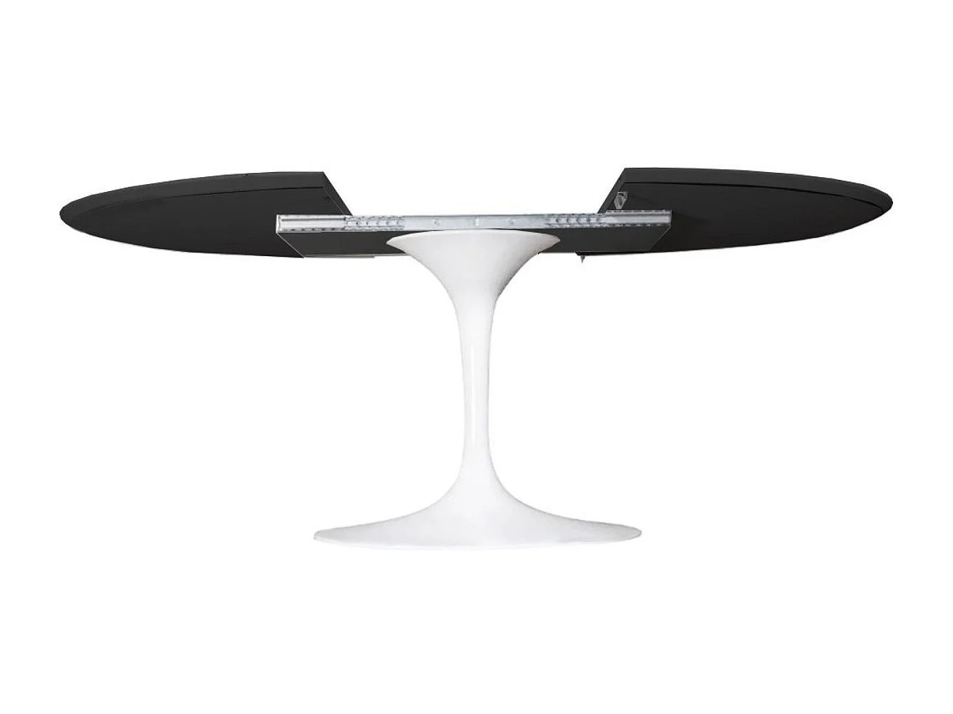 Table tulipe ovale extensible-Plateau Noir mat-Largeur 160/220 cm-Piètement Blanc brillant