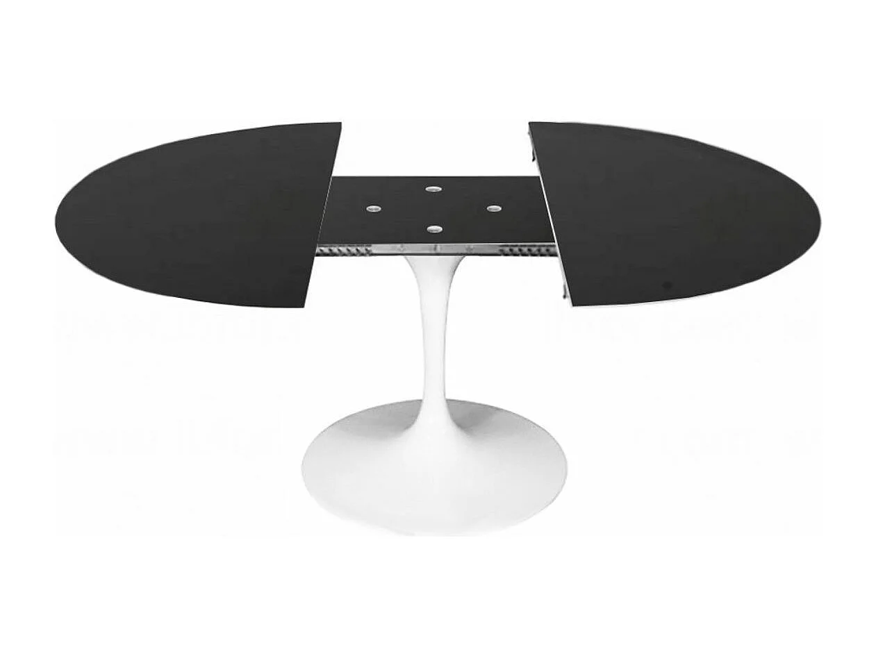 Table tulipe ovale extensible-Plateau Noir mat-Largeur 160/220 cm-Piètement Blanc brillant