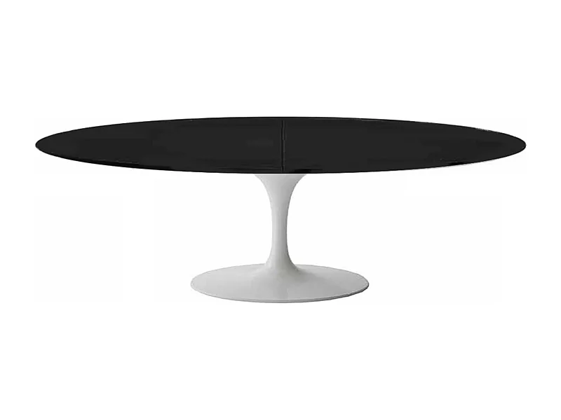 Table tulipe ovale extensible-Plateau Noir mat-Largeur 160/220 cm-Piètement Blanc brillant