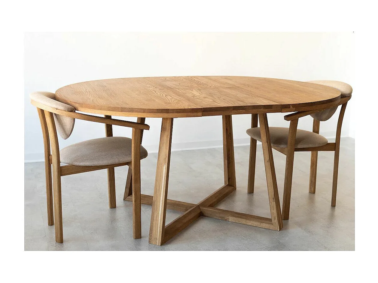 Table à manger ronde extensible 130 à 170cm en bois de chêne massif Mobalpy