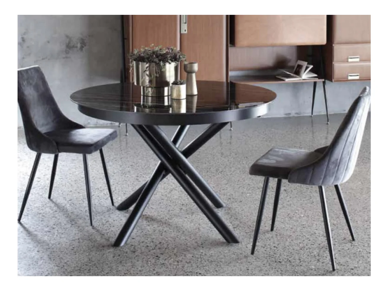 Table ronde éxtensible céramique noir Makaly 120-160cm