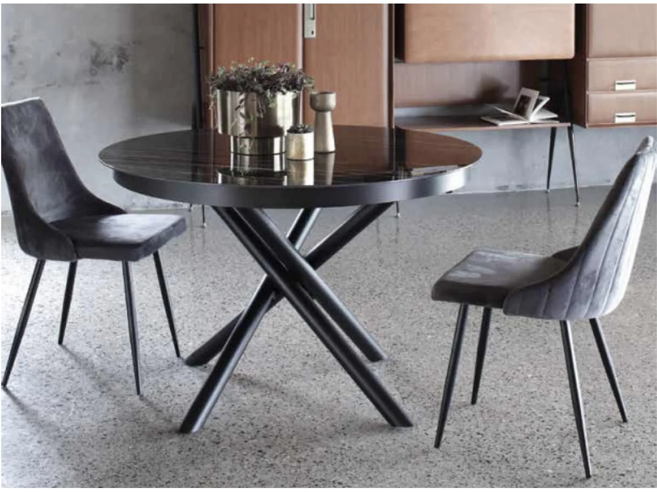 Table ronde éxtensible céramique noir Makaly 120-160cm