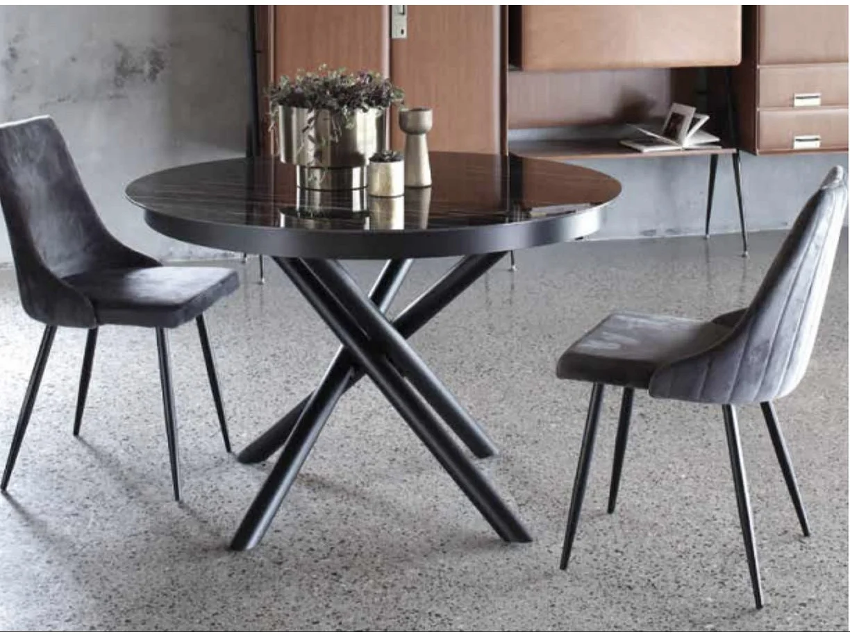 Table ronde éxtensible céramique noir Makaly 120-160cm